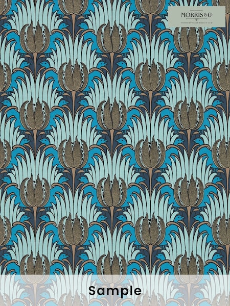 Morris & Co Opal  Seafoam Tulip & Bird Bedford Park A4 Wallpaper Sample (F89860) | £1