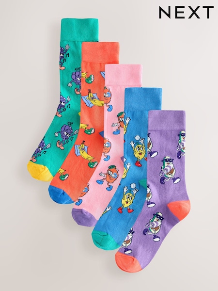 Bright Blue/Purple/Orange Fruit Pattern Socks 5 Pack (F89894) | £14