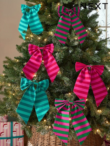 6 Pack Bright Stripey Bow Christmas Baubles (F89902) | £14