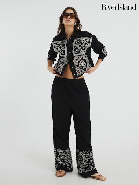 River Island Black Cutwork Broderie Trousers (F89907) | £42