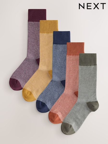 Rich Orange/Blue/Green Pattern Socks 5 Pack (F89910) | £14