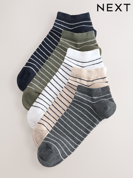 Neutral/Green/White Striped Trainer Socks 5 Pack (F89925) | £11