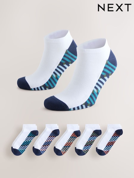 White Pattern Footbed Trainer Socks 5 Pack (F89930) | £11