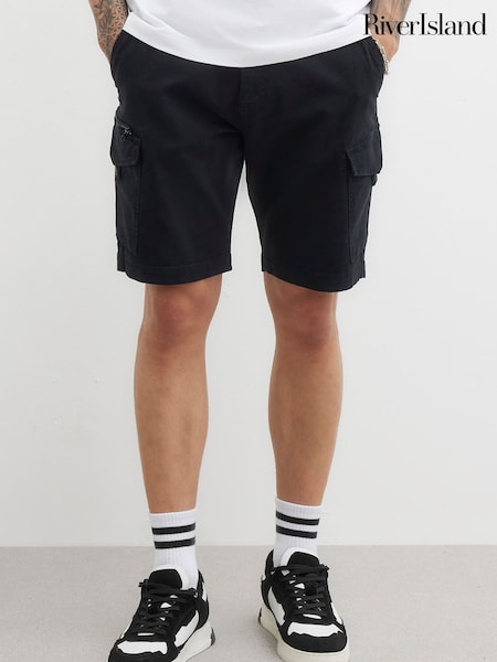 River Island Black RI Timberlake 100% Cotton Cargo Shorts (F89973) | £36