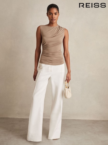 Reiss Mocha Brown Dani Stretch-Modal Ruched Vest (F90031) | £40