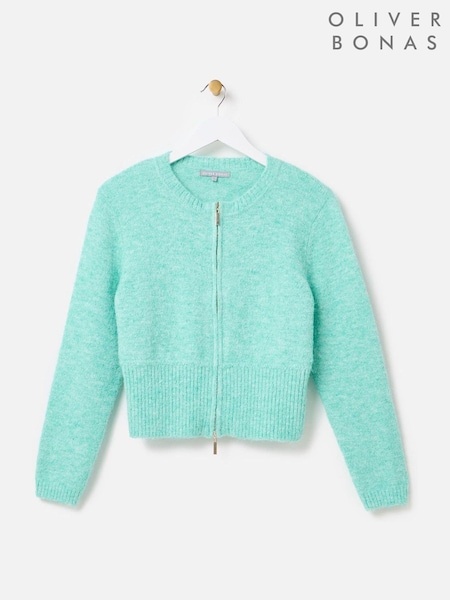 Oliver Bonas Green Aqua Zip Through Knitted Cardigan (F90151) | £60