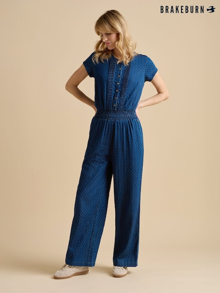 Brakeburn Blue Spot Denim Wide Leg 100% Cotton Jumpsuit (F90186) | £75