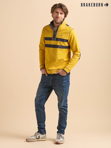 Brakeburn Yellow Green Stripe Quarter Zip Sweat Top (F90188) | £65