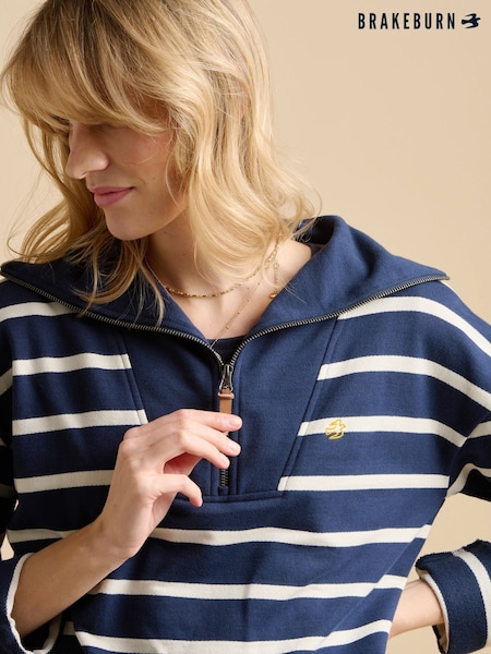 Brakeburn Blue 100% Cotton Quarter Zip Sweatshirt (F90199) | £60