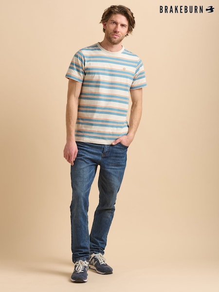 Brakeburn Blue Multi Stripe T-Shirt (F90203) | £30