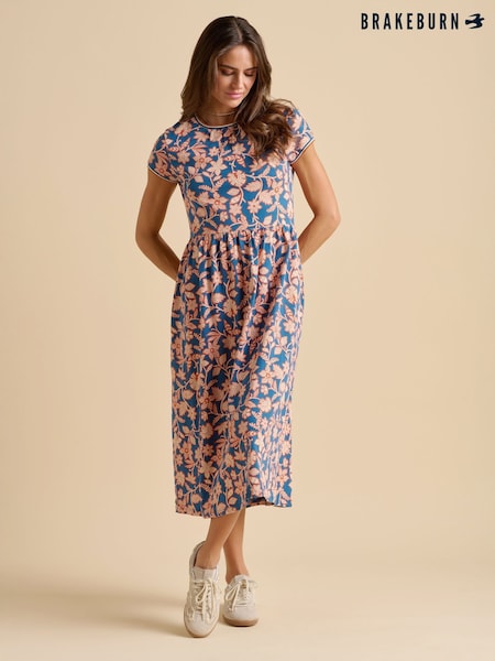 Brakeburn Blue 100% Cotton Midnight Garden Midi Dress (F90208) | £55