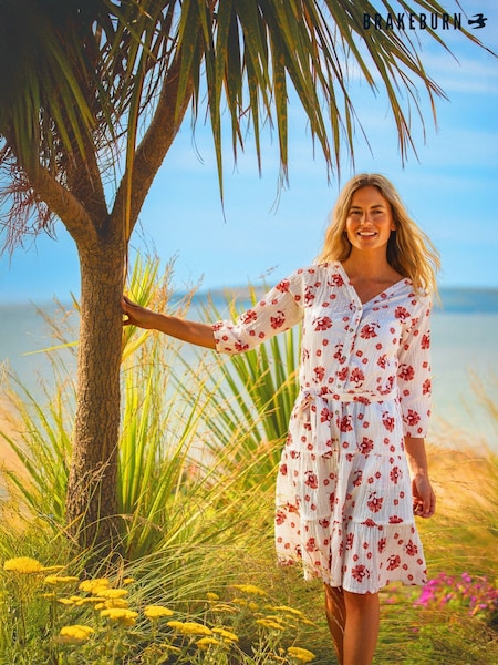 Brakeburn Cream Fan Floral Knee Length Dress (F90236) | £80
