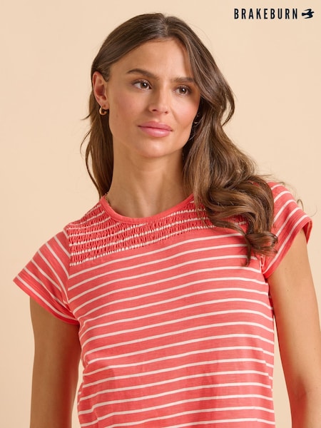 Brakeburn Red Coral Stripe 100% Cotton T-Shirt (F90257) | £30