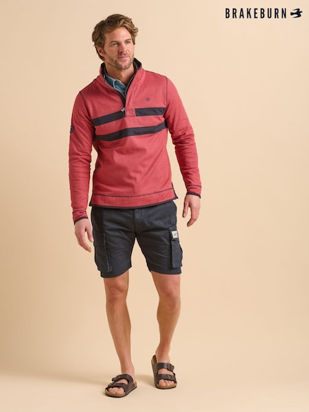 Brakeburn Red Green Stripe Quarter Zip Sweat Top (F90269) | £65