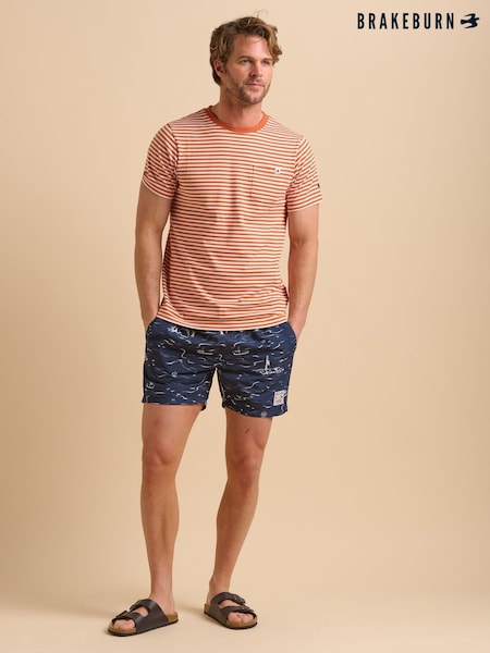 Brakeburn Orange 100% Cotton Rust Stripe T-Shirt (F90292) | £30
