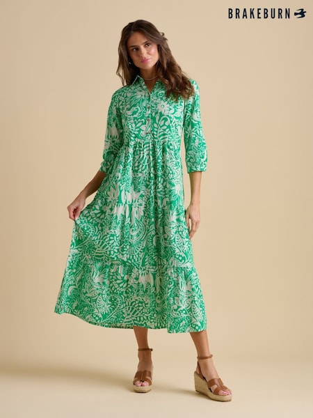 Brakeburn Green 100% Cotton Wildflower Maxi Dress (F90306) | £75