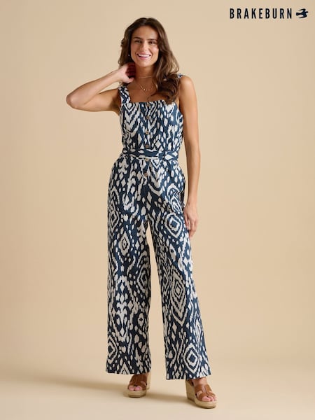 Brakeburn Blue 100% Cotton Ikat Jumpsuit (F90325) | £75