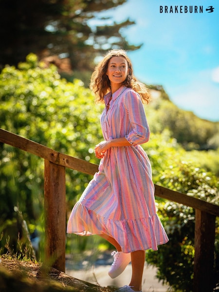 Brakeburn Red 100% Cotton Pier Midi Dress (F90350) | £70