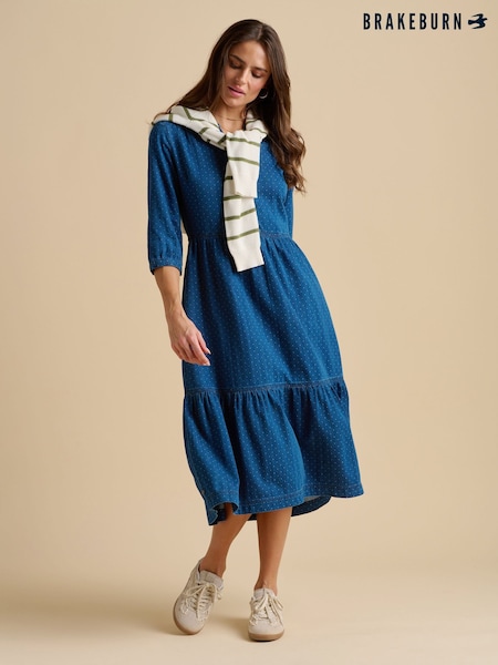Brakeburn Blue 100% Cotton Jetty Midi Dress (F90359) | £70