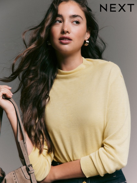 Yellow Drape Cowl Neck Knitted Top (F90389) | £26
