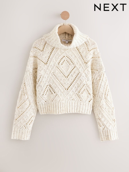 Ecru Neppy Cable Knit Roll Neck Jumper (F90402) | £42