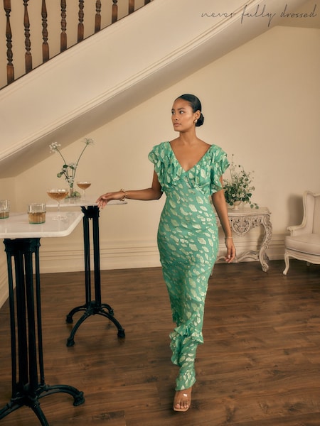 Never Fully Dressed Green Jacquard Ottie Dress (F90415) | £169