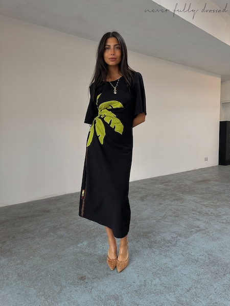 Never Fully Dressed Black Palm Rivera Dress (F90431) | £189