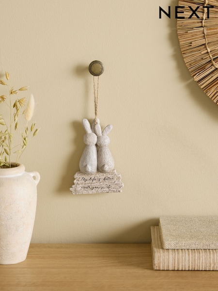 Grey Bunnies Life Is Better Hanging Decoration (F90449) | £8