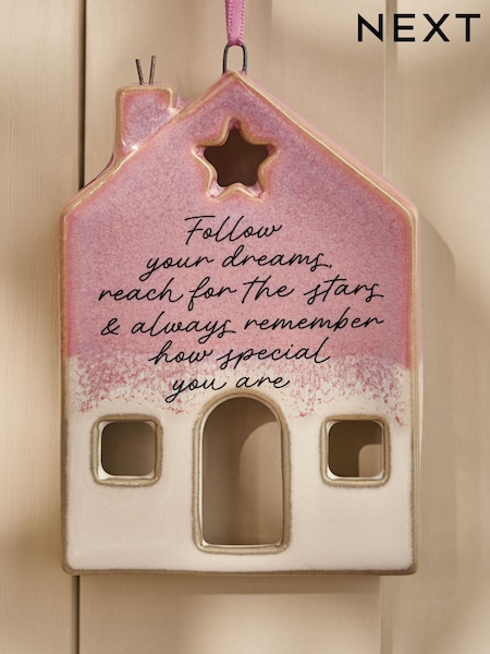 Pink Ceramic House Hanging Decoration (F90453) | £7