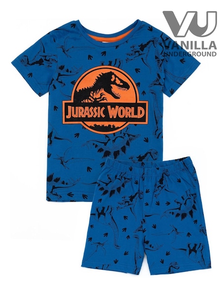 Vanilla Underground Blue Boys Jurassic World Short 100% Cotton Pyjamas Set (F90472) | £16