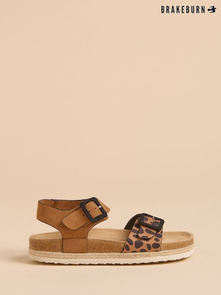 Brakeburn Brown Leopard Print Spot Ankle Strap Sandals (F90521) | £45