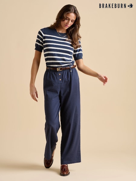 Brakeburn Blue Classic Stripe Knitted T-Shirt (F90524) | £55