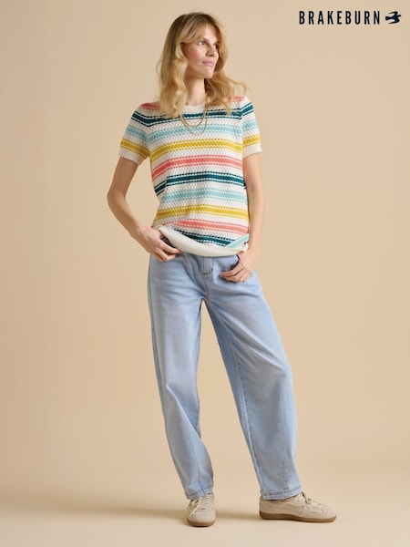 Brakeburn Cream Classic Stripe Knitted T-Shirt (F90533) | £55