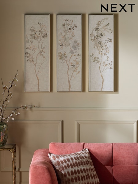 Set of 3 Neutral Pretty Floral Wall Art (F90653) | £90