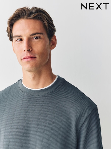 Grey Slate Long Sleeve Mock Crew Neck T-Shirt (F90824) | £24