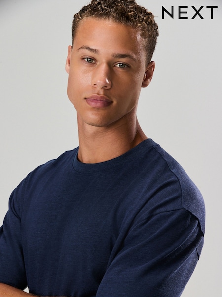 Navy Blue Marl Relaxed Fit Heavyweight T-Shirt (F90830) | £16