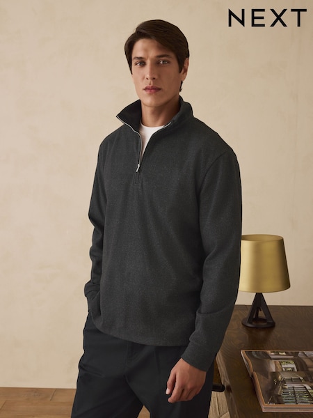 Black Check Long Sleeve Quarter Zip Jumper (F90846) | £34