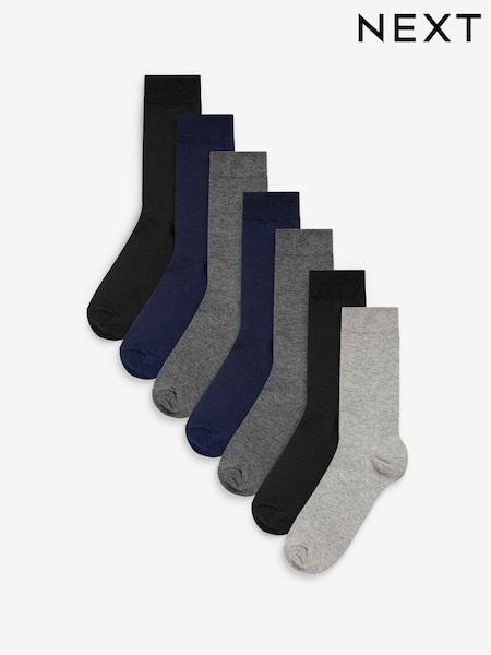 Navy Blue/Grey/Black 7 Pack Men's Cotton Rich Socks (F90862) | £12
