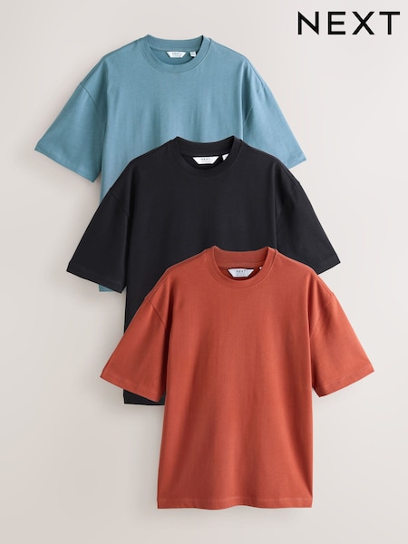 Blue/Black/Orange Relaxed Fit Heavyweight T-Shirts 3 Pack (F90903) | £45