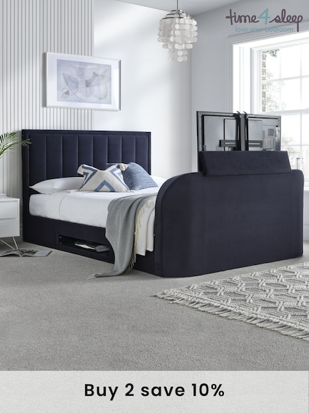 Time 4 Sleep Blue Santorini Velvet Side Lift Ottoman Storage TV Bed (F90932) | £1,100 - £1,200