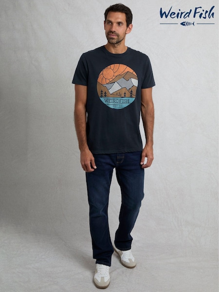 Weird Fish Blue Foothills 100% Cotton Graphic Print T-Shirt (F90953) | £28