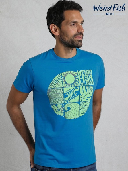 Weird Fish Blue Summer Sector Graphic Print T-Shirt (F90957) | £28