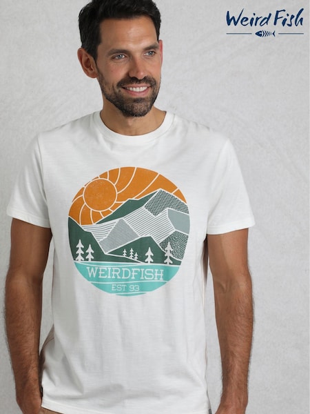 Weird Fish Cream Foothills 100% Cotton Graphic Print T-Shirt (F90958) | £28