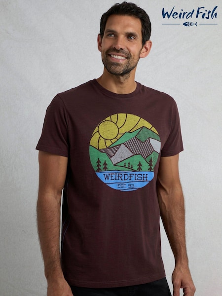 Weird Fish Brown Foothills 100% Cotton Graphic Print T-Shirt (F90971) | £28