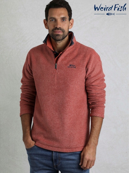 Weird Fish Red Newark 1/4 Zip Grid Fleece (F90973) | £55