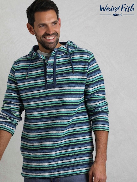 Weird Fish Blue Payson Button Neck Hooded Kierra Striped Macaroni Hoodie (F90984) | £90