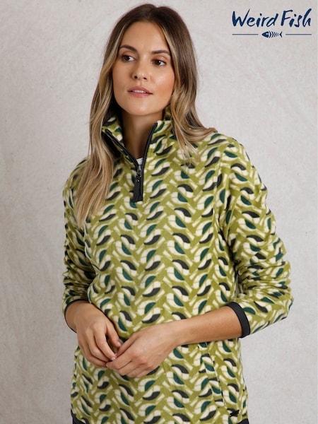 Weird Fish Green Reena 1/4 Zip Printed Micro Fleece (F90994) | £60