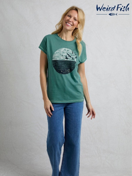 Weird Fish Green Volant Slub 100% Cotton Graphic Print T-Shirt (F90998) | £28