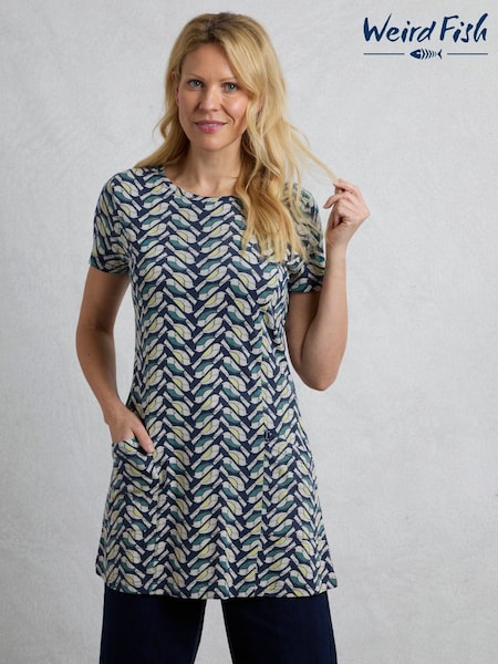 Weird Fish Grey Sidra Printed Jersey Slub 100% Cotton Tunic (F91013) | £38