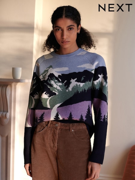 Multi Landscape Scene Supersoft Crew Neck Long Sleeve Jumper (F91038) | £38